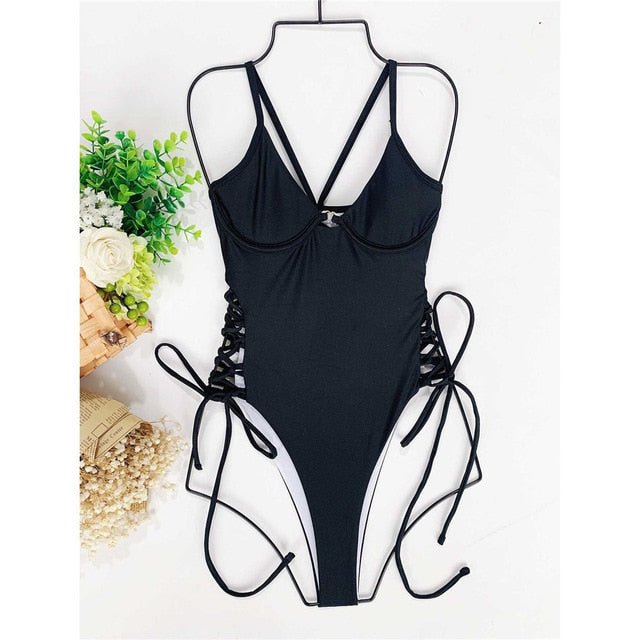 Lace up one hot sale piece swimsuit