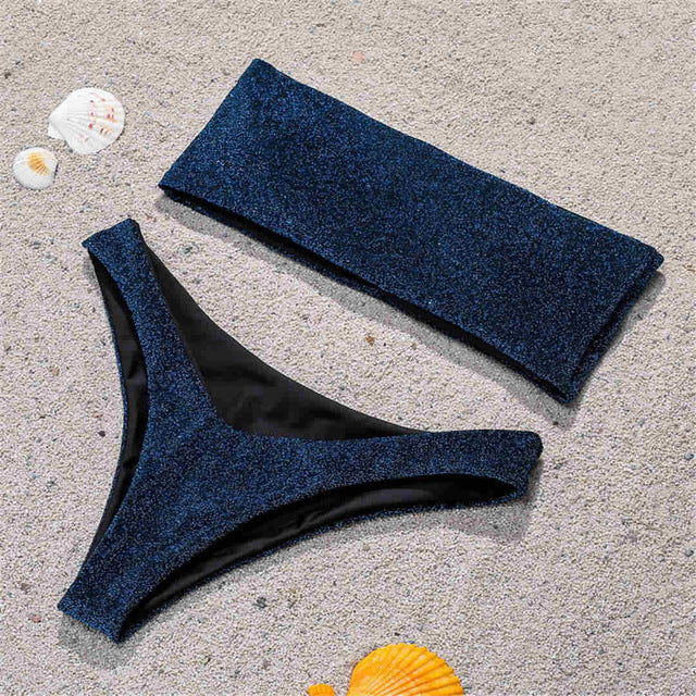 Glitter Strapless Bandeau Bikini - 5 Colors