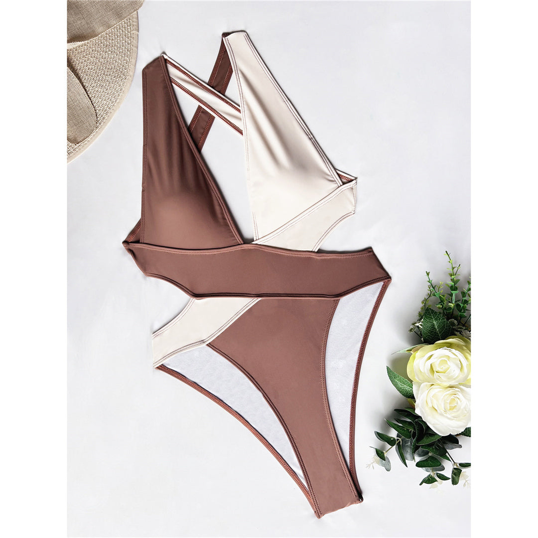 Maillot de bain une pièce à col V profond et à dos croisé Maillot de bain femme Monokini à col roulé Maillot de bain pour femmes