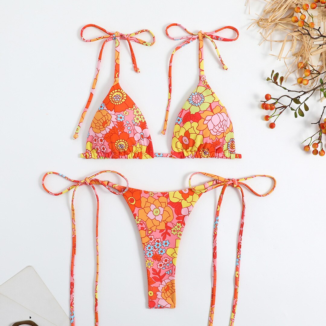 Contrast Trim Cami High-Leg Brazilian Bikini Set - Nude – FloralKini