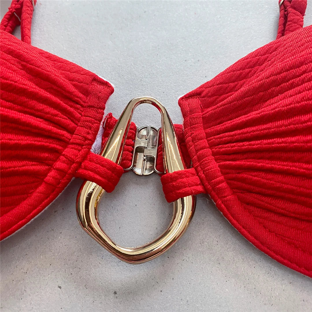 Women's Sexy suspenders metal ring deep V Bikinis Padded Push-up Swimw –  Bennys Beauty World