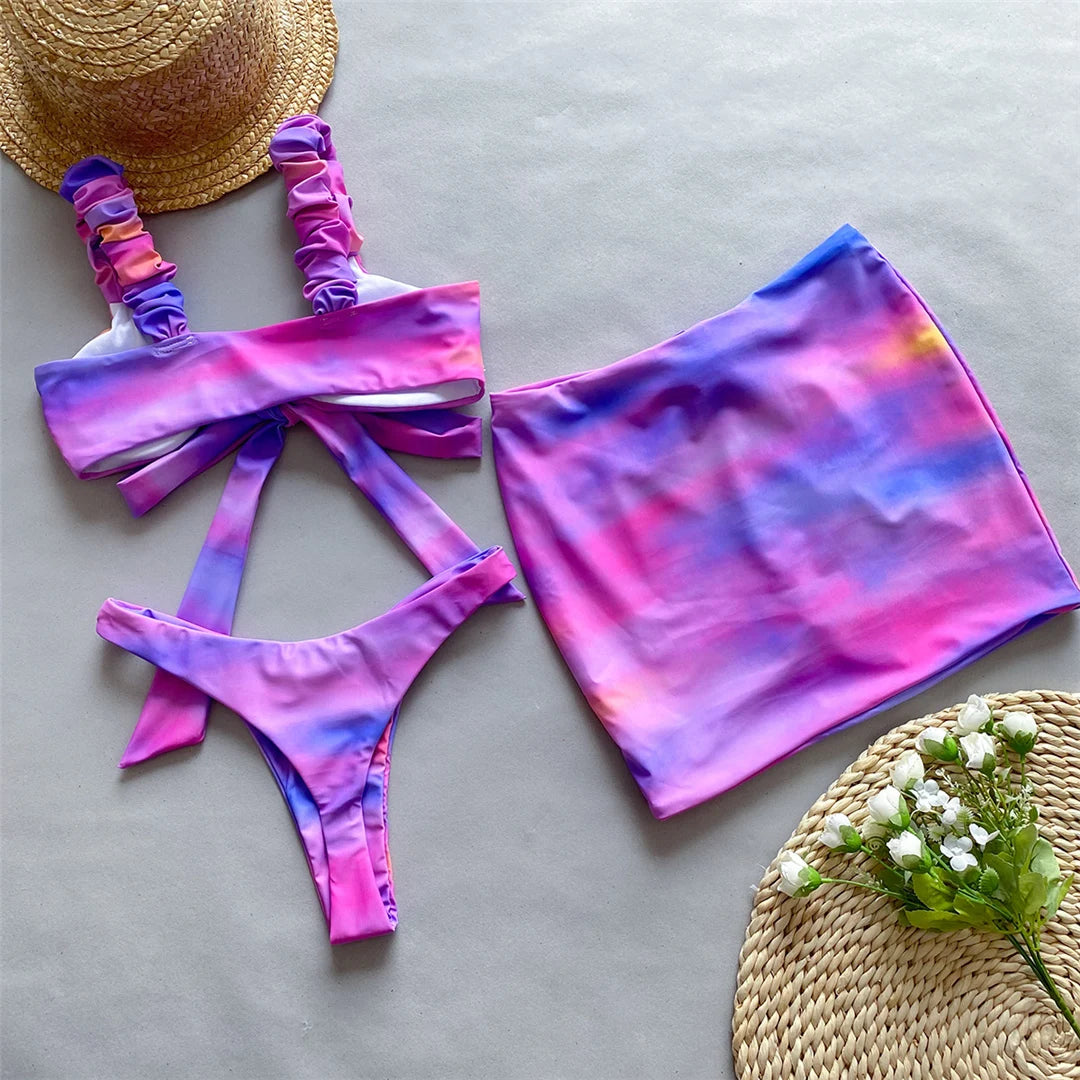 Buy XuBa Women Gradient Multicolor Sexy Bikini Suit Purple pink M