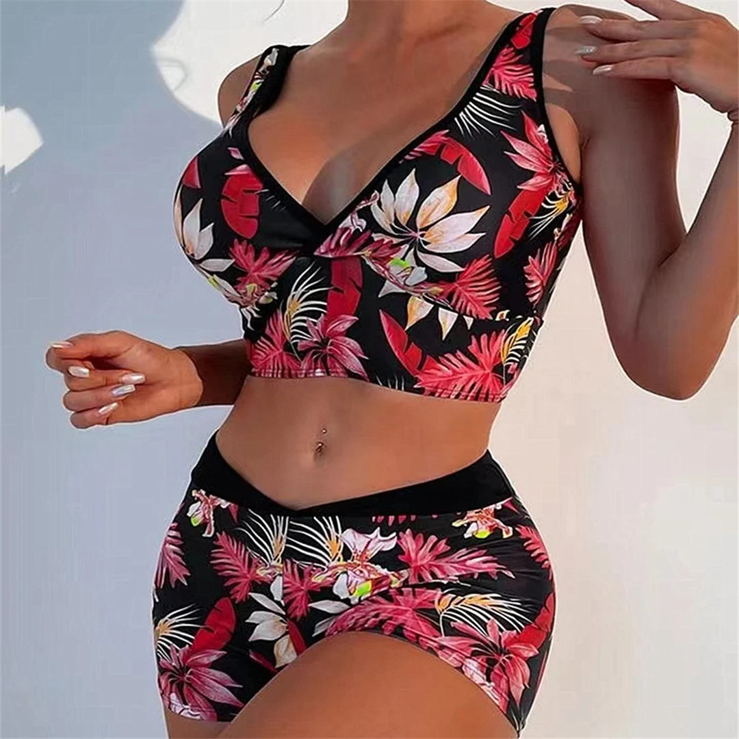 Floral Shorts Bikini Set - Playful and Feminine Swimwear in Multiple Colors  - CUVATI