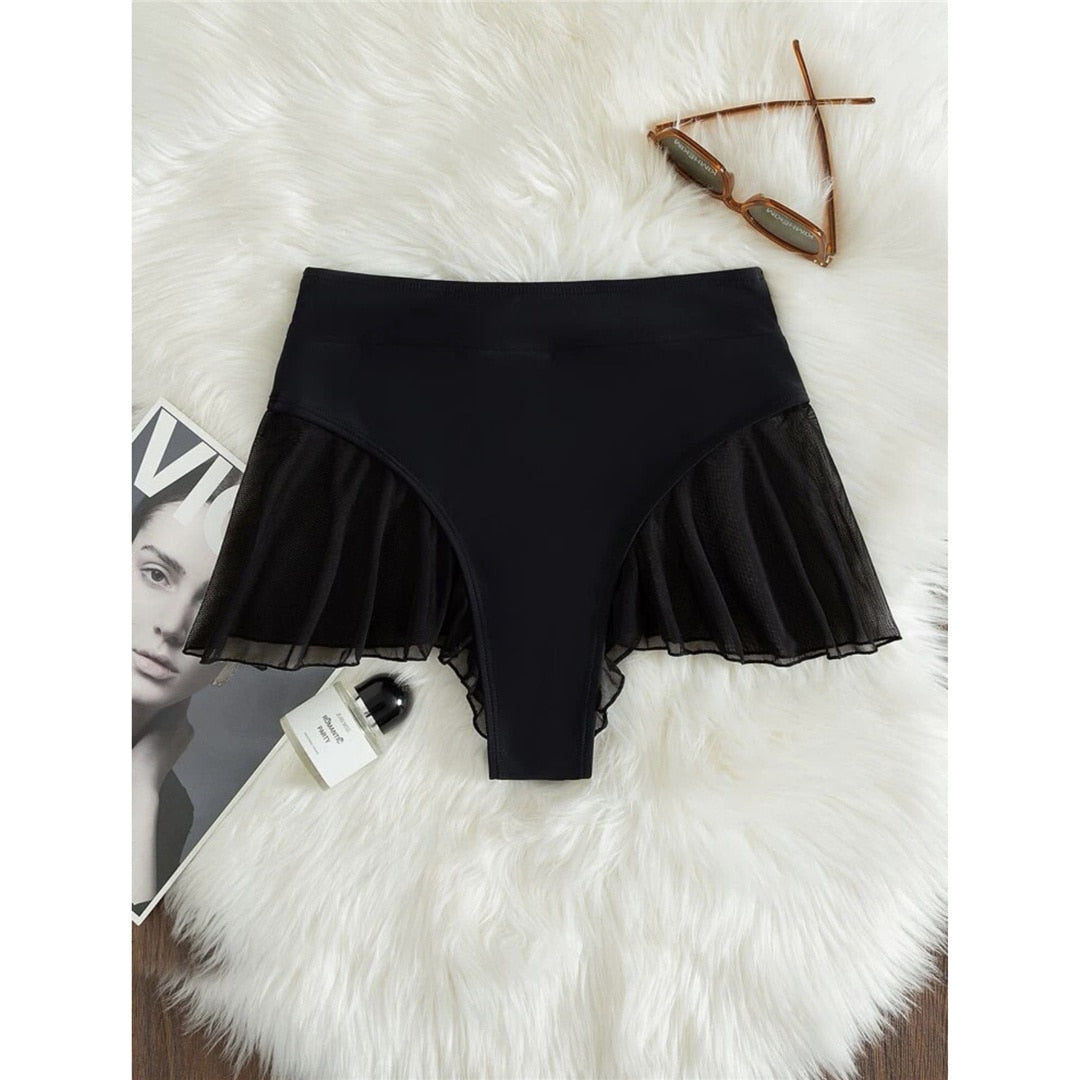 Ruffled Mini Thong Bikini Bottom - CUVATI