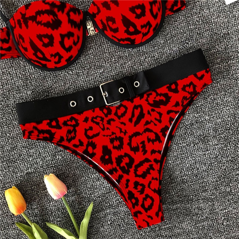 Red cheetah print bikini sale