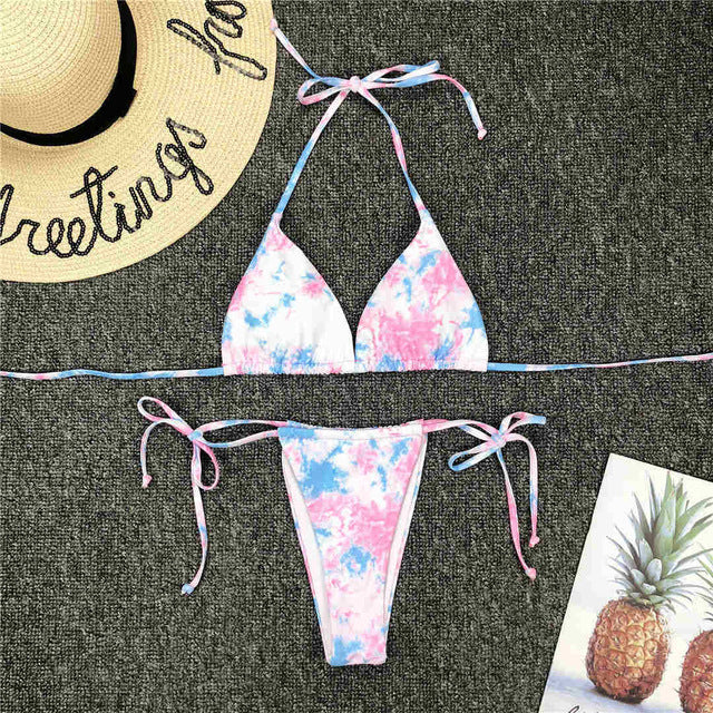 Reversible Tie Dye Tie String Twist Bralette Bikini Two Piece Swimsuit –  Rose Swimsuits