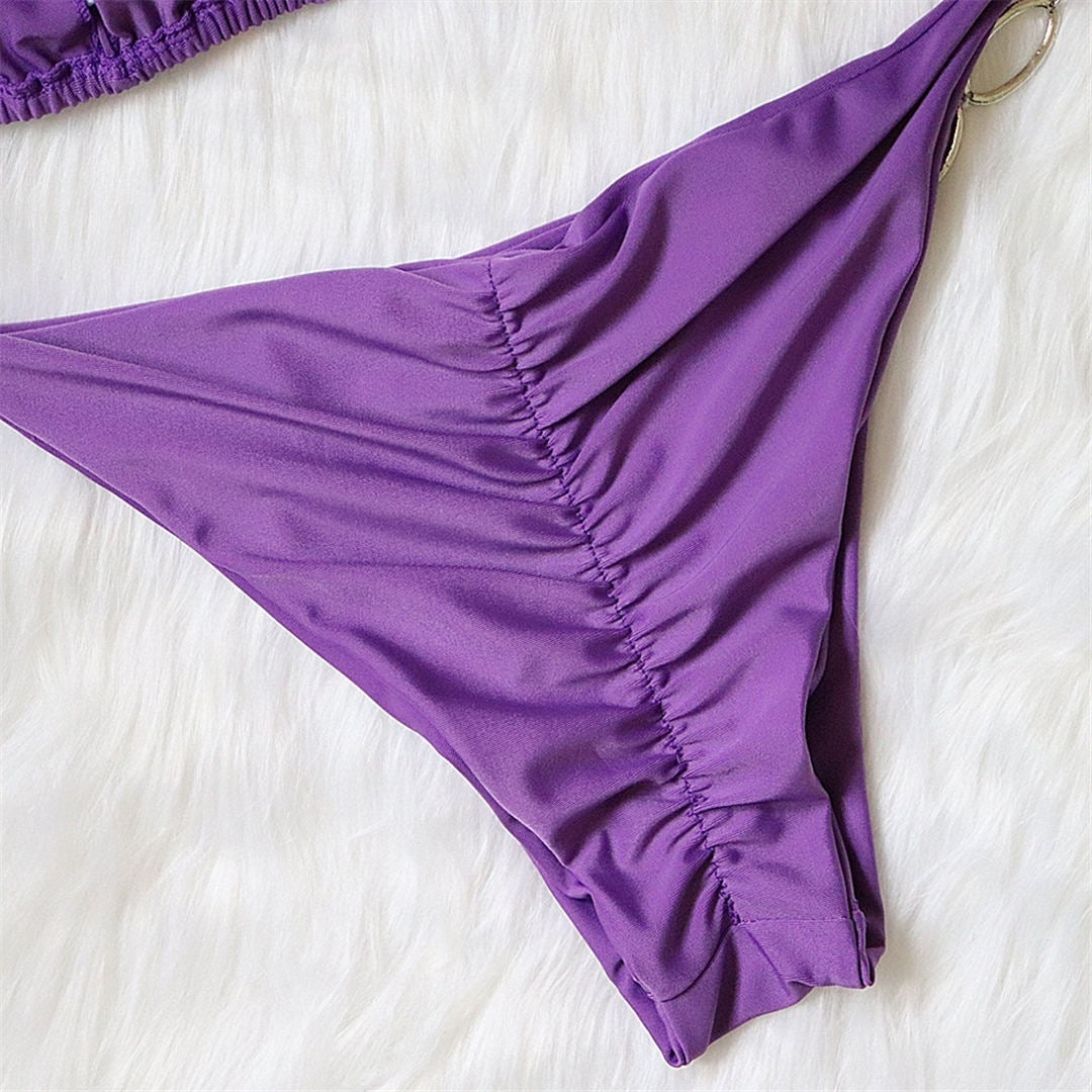 Purple Halter Jeweled Diamond Bikini