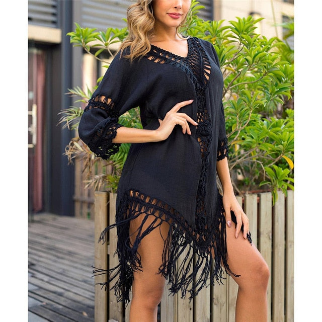 Black tassel beach store cover up