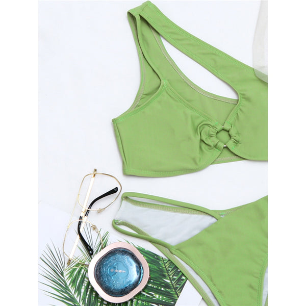 Ajour Malachite Padded Push Up Bikini Swim Top in Light Blue/Green