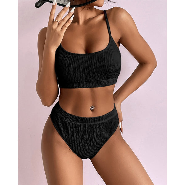 Cathalem Women'S Bikini Ribbed V-Wire Cami Bikini Two Piece Swimsuit,Black  M 