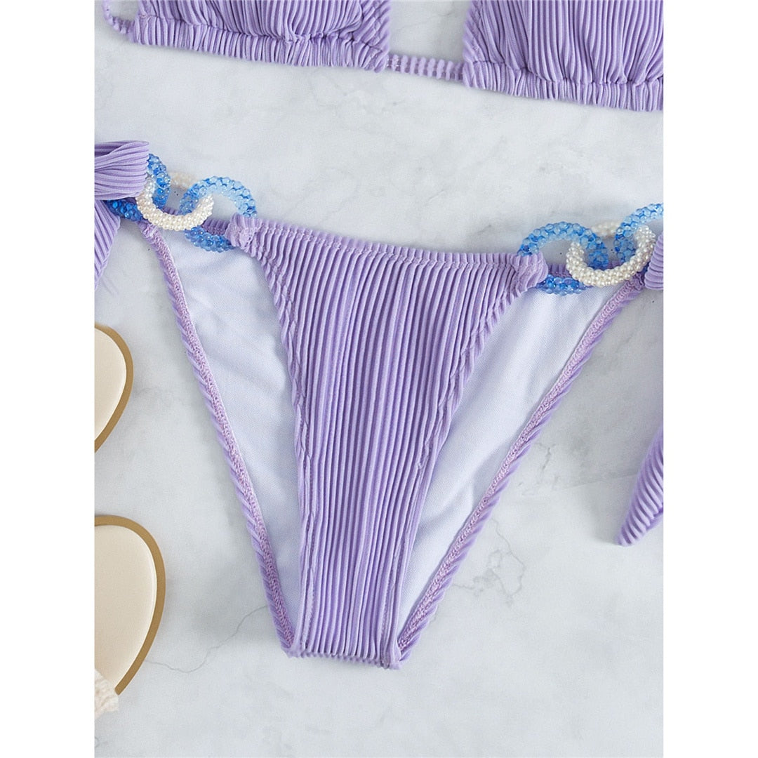 Purple Splicing Brazilian Bikini - CUVATI