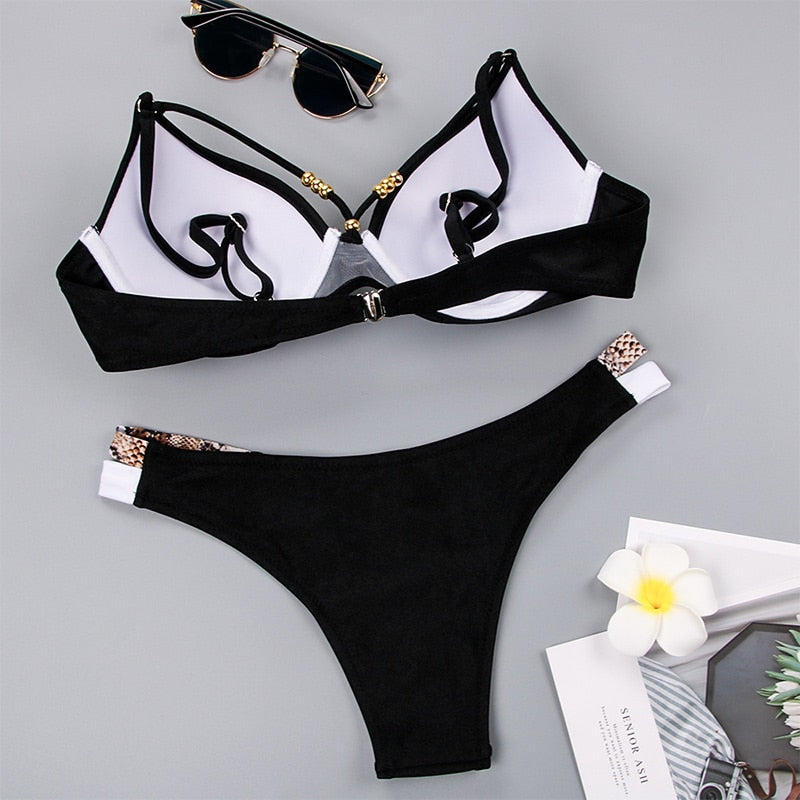 Black and White Bikini Set Animal Print Three-Piece Swim Set Sexy –  KesleyBoutique